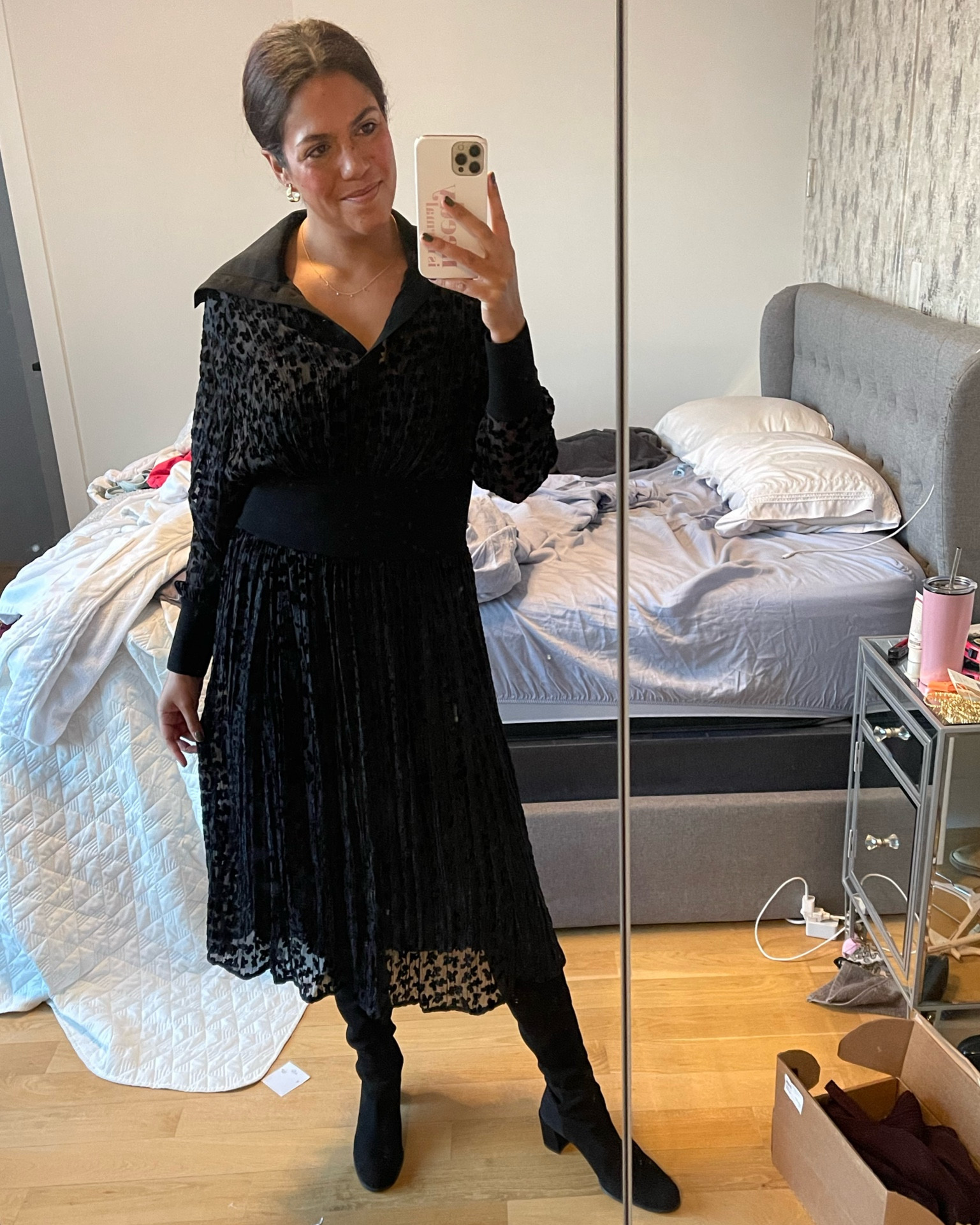 A dressier work option for cold weather with a patterned velvet Tory Burch dress over knee-high Stuart Weitzman boots. 

Wearing a size medium dress and size 10.5 boots  

#LTKstyletip #LTKworkwear