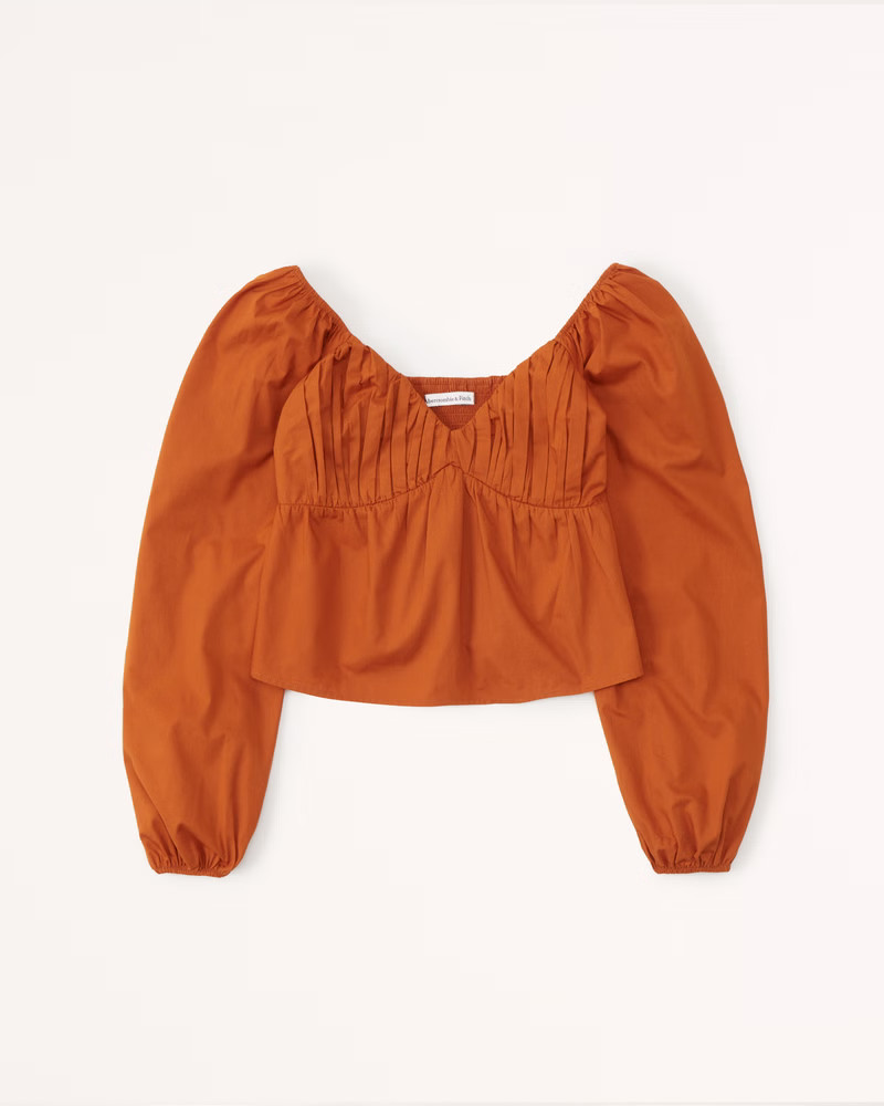 Long-Sleeve Babydoll Poplin Top | Abercrombie & Fitch (US)