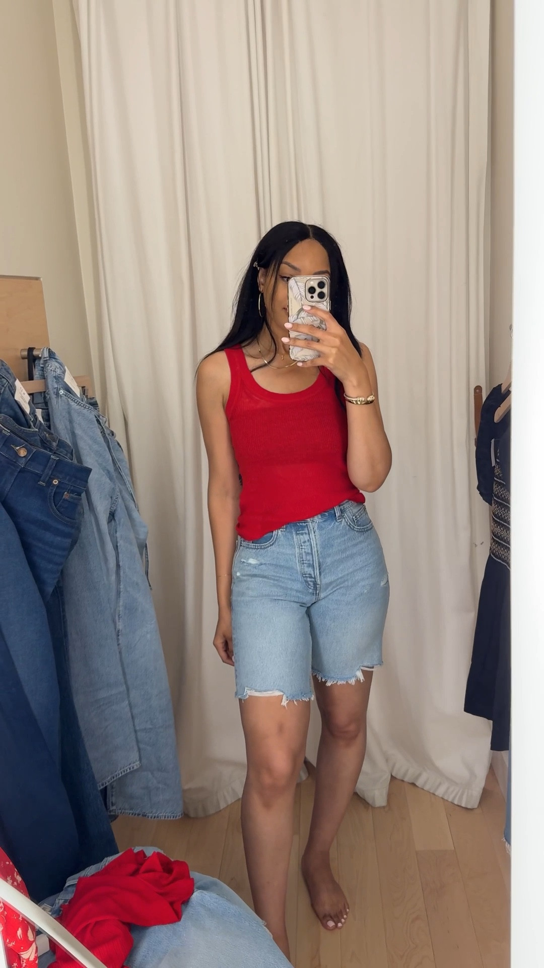 GIRL the search for perfect length summer shorts continues! 😩 wearing Madewell Essex Long Baggy Short size 26, XXS in tank

Madewell, Bermuda shorts, Jean shorts, denim shorts, summer outfit, modest, high rise, casual outfit, sweater tank, linen blend

#LTKFindsUnder100 #LTKStyleTip