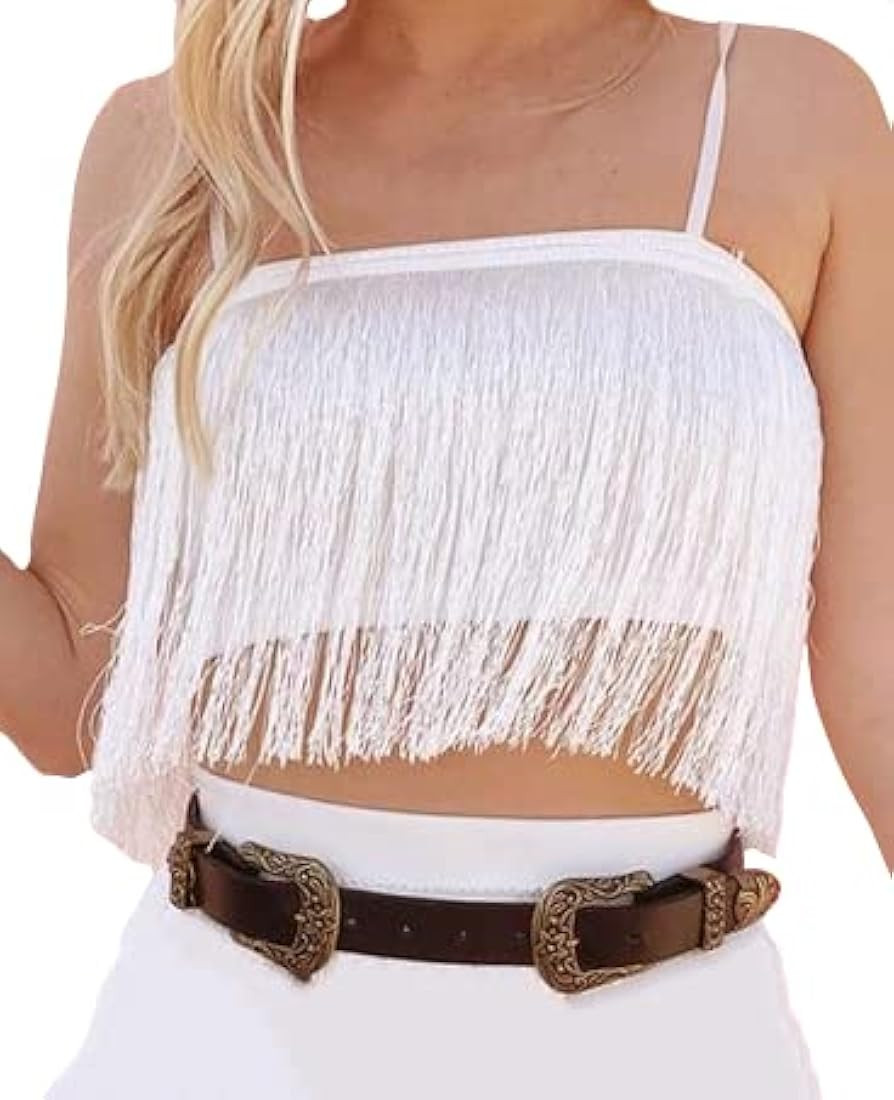DALLNS Women Corset Cropped Fringe Tank Top Indie Summer Going Out Shirts Stripper Outfits | Amazon (US)