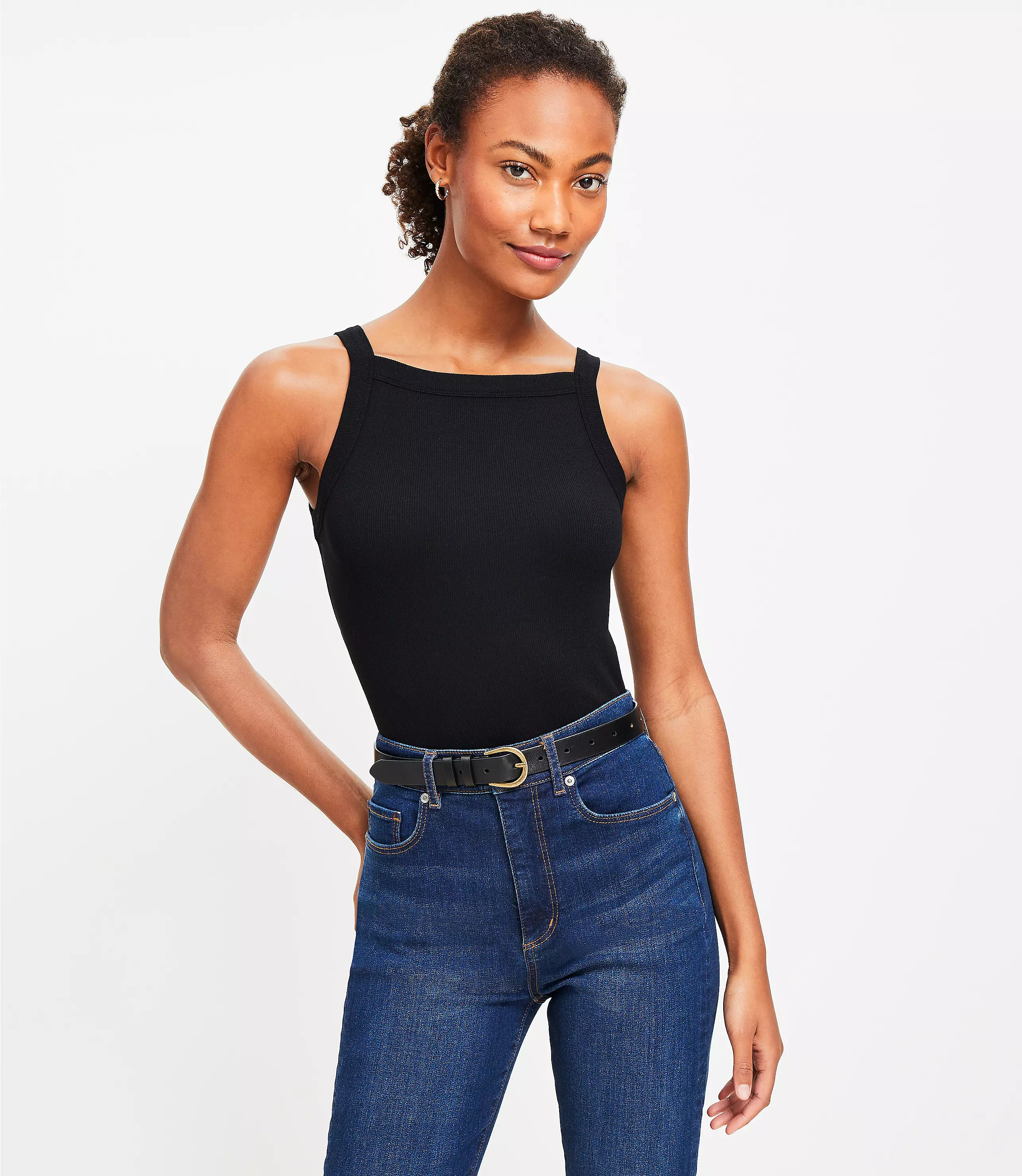 Perfect Ribbed Square Neck Tank Top | LOFT
