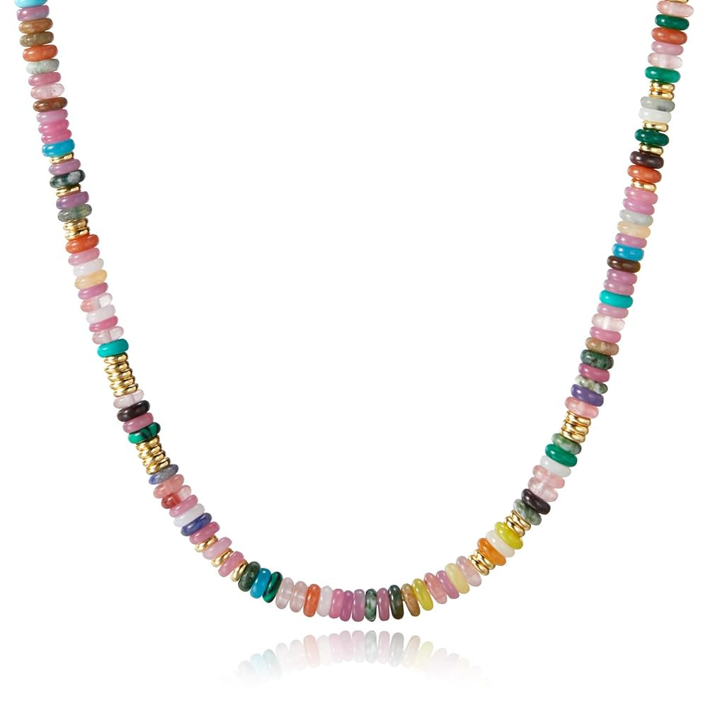 KissYan Boho Beaded Choker Necklace for Women, Gemstone Choker Natural Stone Freshwater Pearl Sur... | Amazon (US)