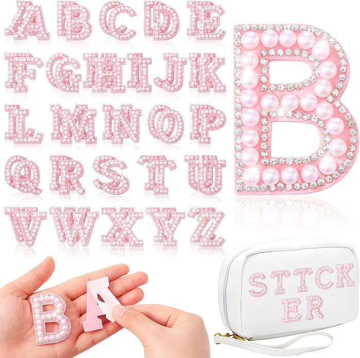 WILLBOND 52 Pieces Self Adhesive Pearl Rhinestone Letter Patches A-Z Bling Rhinestone Letter Stic... | Amazon (US)