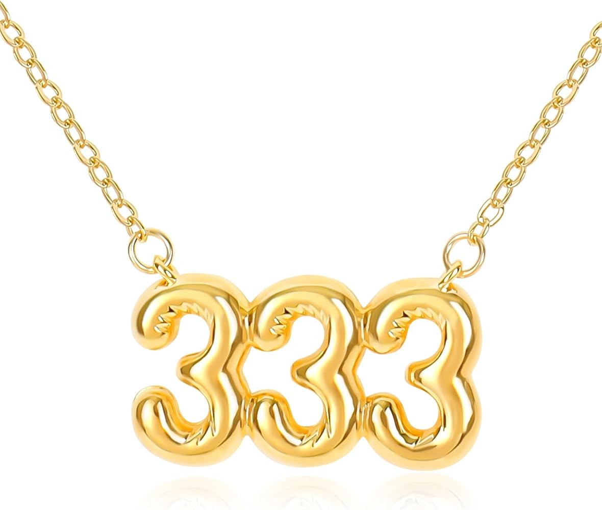 Bubble Angle Number Necklace for Women 111 222 333 444 555 666 777 888 999, 18K Gold Plated Bubbl... | Amazon (US)