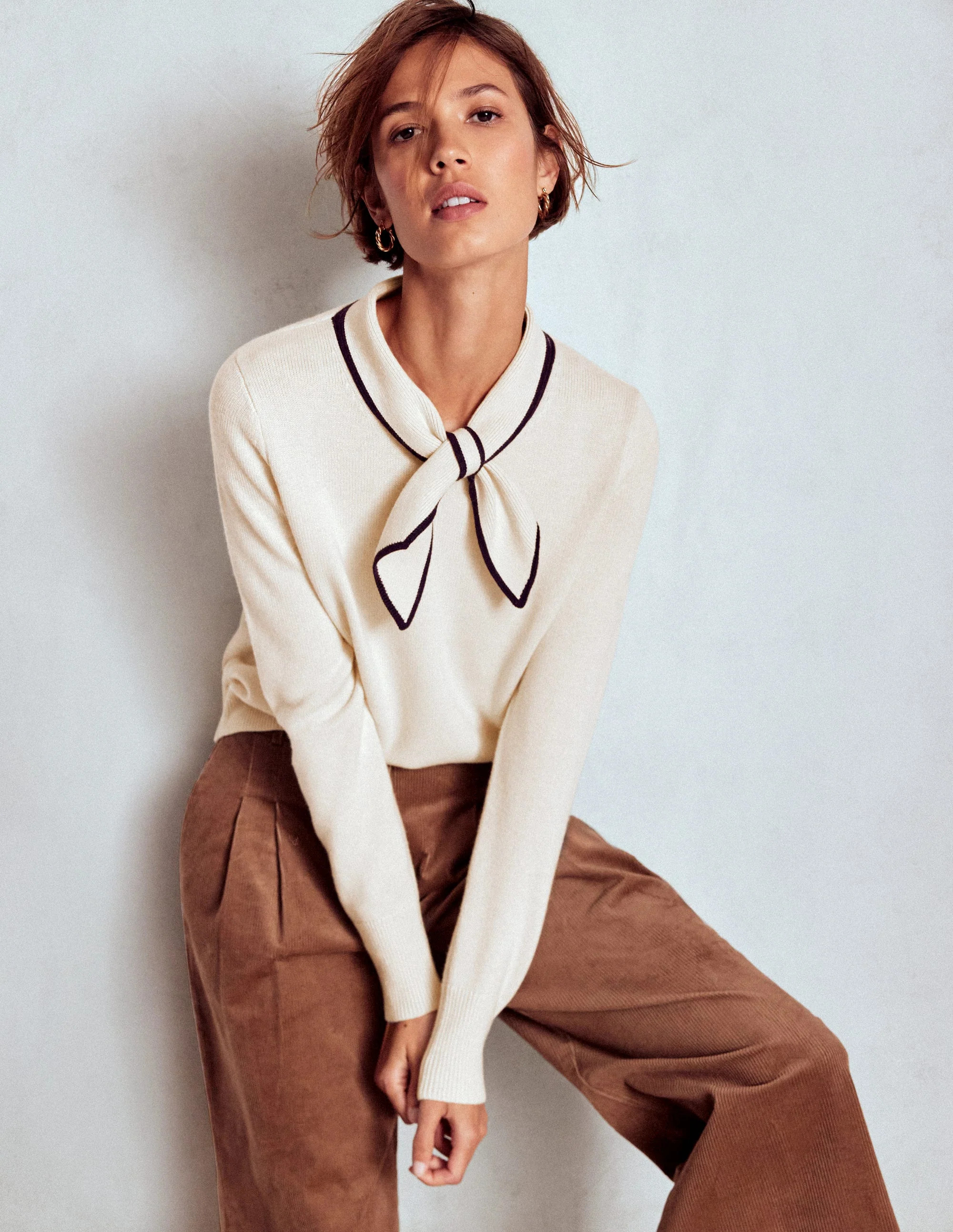 Knitted Bow Sweater-Warm Ivory | Boden (US)