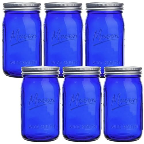 Galssmagic Blue Mason Jars 32 oz,6 Pack Wide Mouth Colored Quart Canning Jars with Airtight lids & Bands for Centerpieces,Fermenting,Pickling,Storage,DIY Crafts & Décor | Amazon (US)