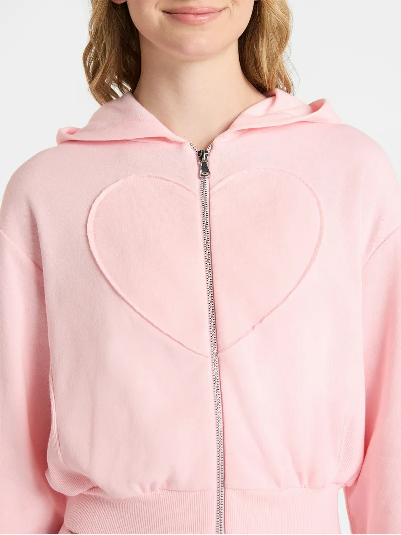 No Boundaries Embroidered Fleece Zip-Up Hoodie and Pants Set, 2-Piece, Women's | Walmart (US)