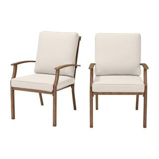 Hampton Bay Geneva Brown Wicker Outdoor Patio Stationary Dining Chair with CushionGuard Almond Ta... | The Home Depot