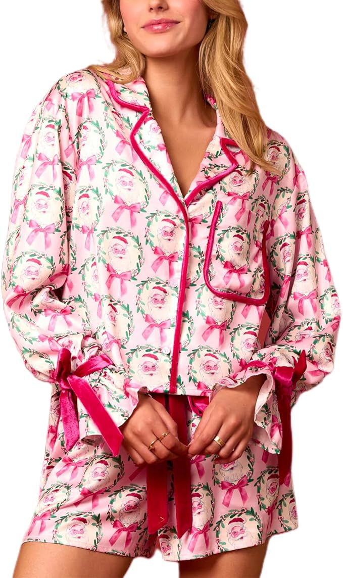 Yuemengxuan Women Christmas Pajamas Set 2 Piece Lounge Sets Long Sleeve Shirts Top Shorts Cute Fu... | Amazon (US)