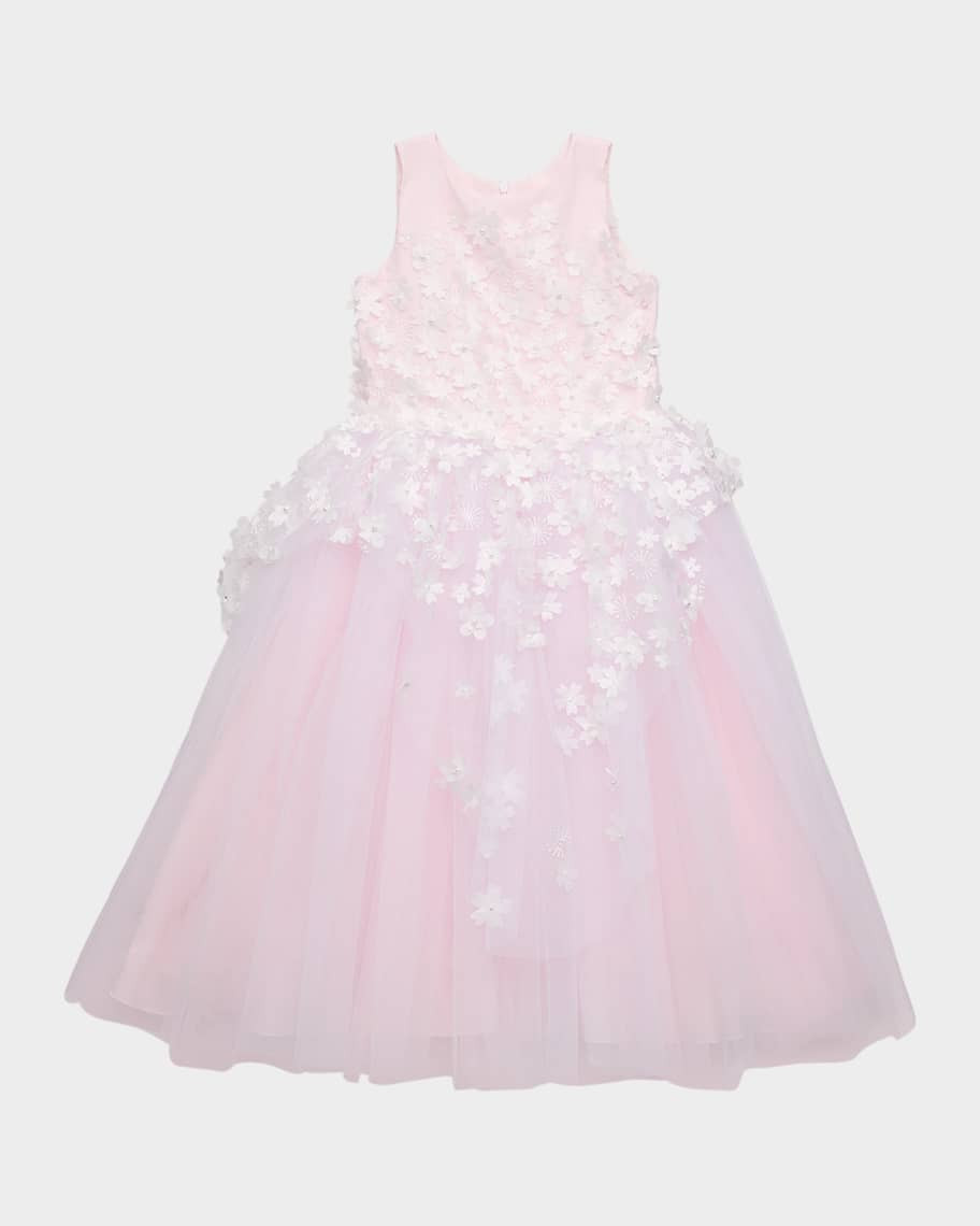 White Label by Zoe Girl's Lauren 3D Flower Embellished Tulle Dress, Size 2-12 | Neiman Marcus