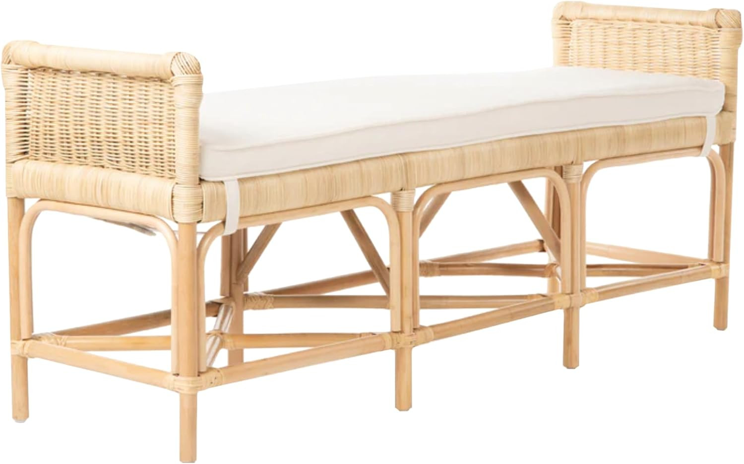 Kouboo Rattan Sandbar Bench with Seat Cushion, Handmade, Boho, Entryway, Living Room, Bedroom, Ki... | Amazon (US)