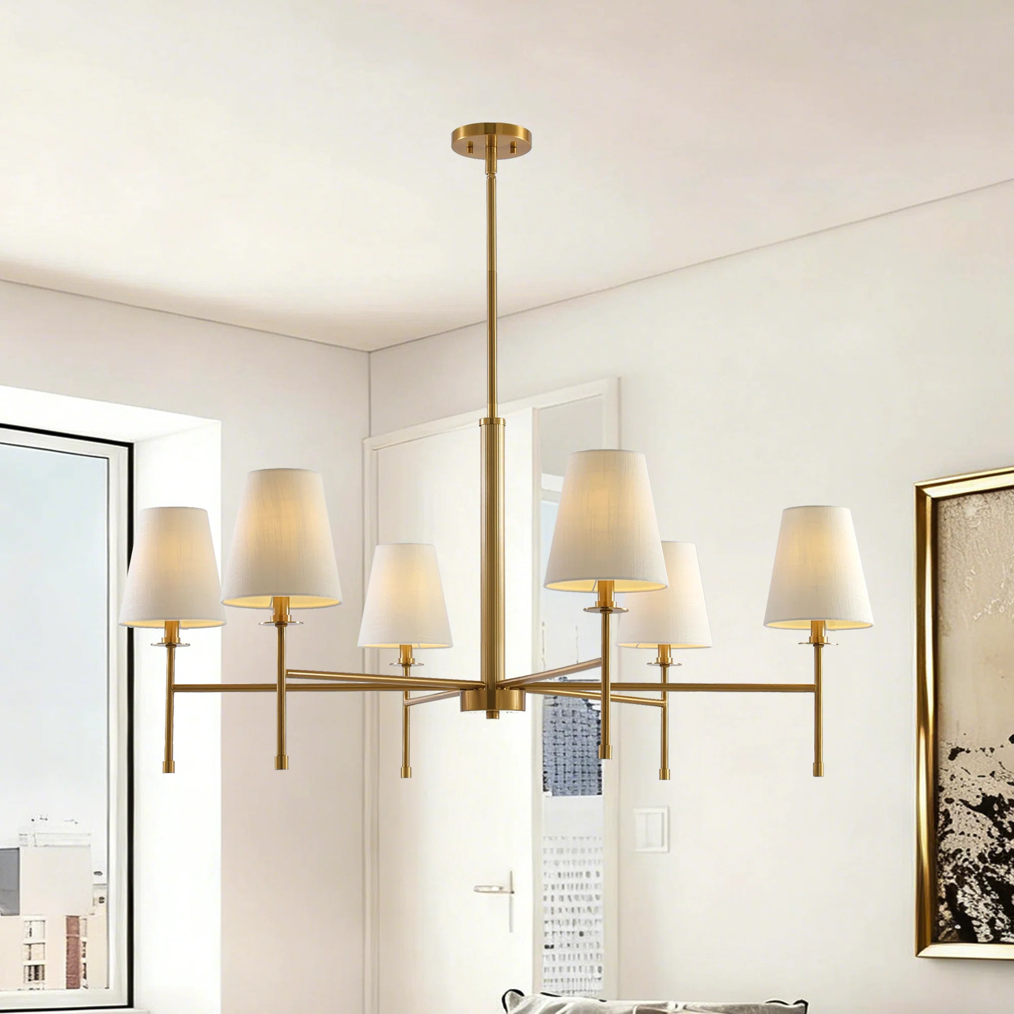 Modern Black 6-Light Chandelier with White Fabric Shades | Wayfair North America