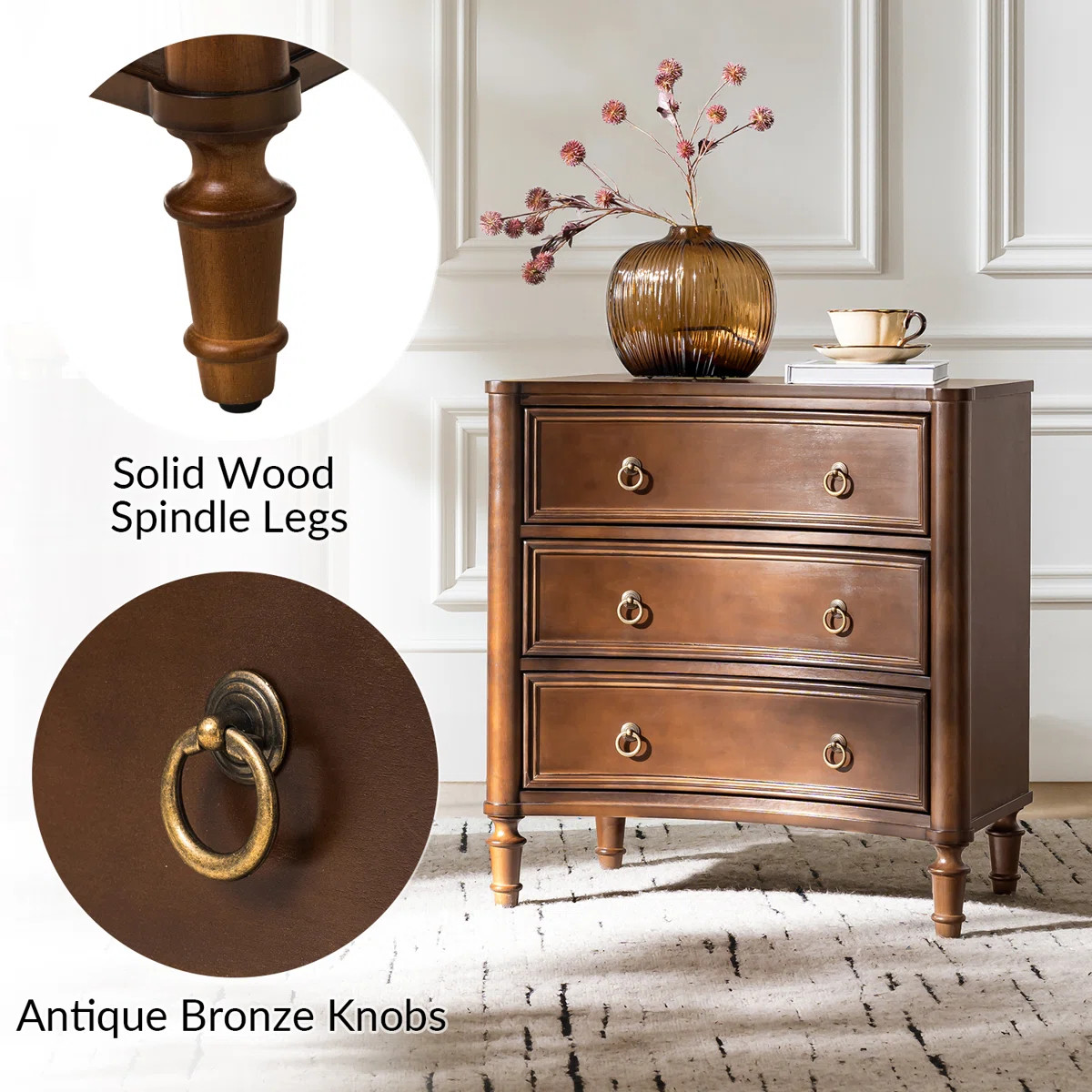 Gillianne 26"W 3-Drawer Curved Silhouette End Table with Built-in Charging Station and Simple Ass... | Wayfair North America