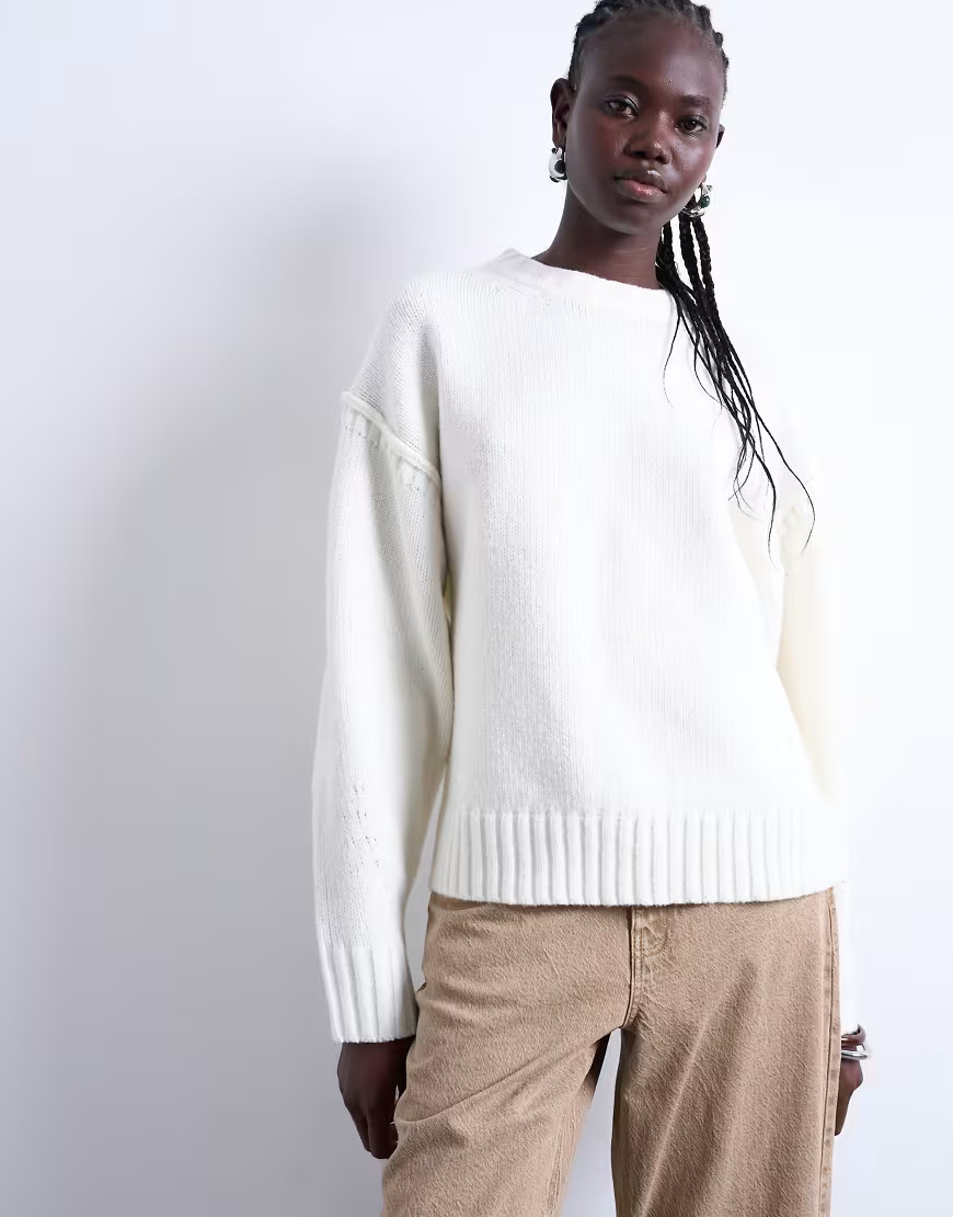 Topshop – Strickpullover in Clean-Ästhetik in Weiß mit Sichtnaht | ASOS (Global)