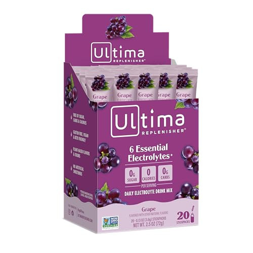 Ultima Replenisher Hydrating Electrolyte Powder, Grape, 20 Count Box, no Sugar, no Carbs, no Calories, Keto, Gluten-Free, Non-GMO, Vegan | Amazon (US)