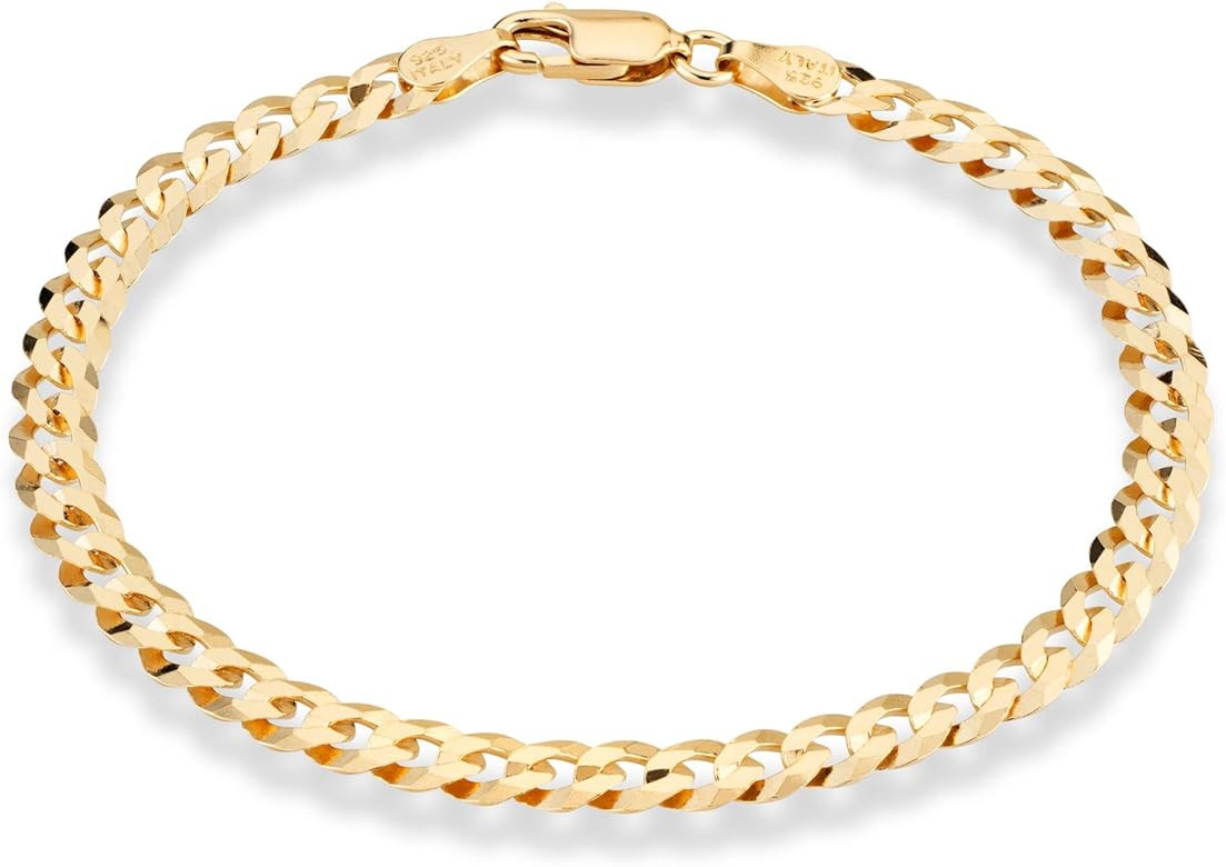Miabella 18K Gold Over Sterling Silver Italian 5mm Solid Diamond-Cut Cuban Link Curb Chain Bracelet  | Amazon (US)