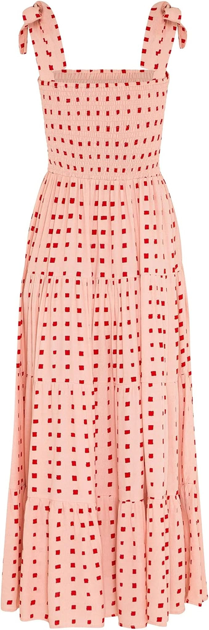 Kinstel Women's Summer Boho Spaghetti Strap Square Neck Ruffle Casual Flowy Long Dress Beach Swin... | Amazon (UK)