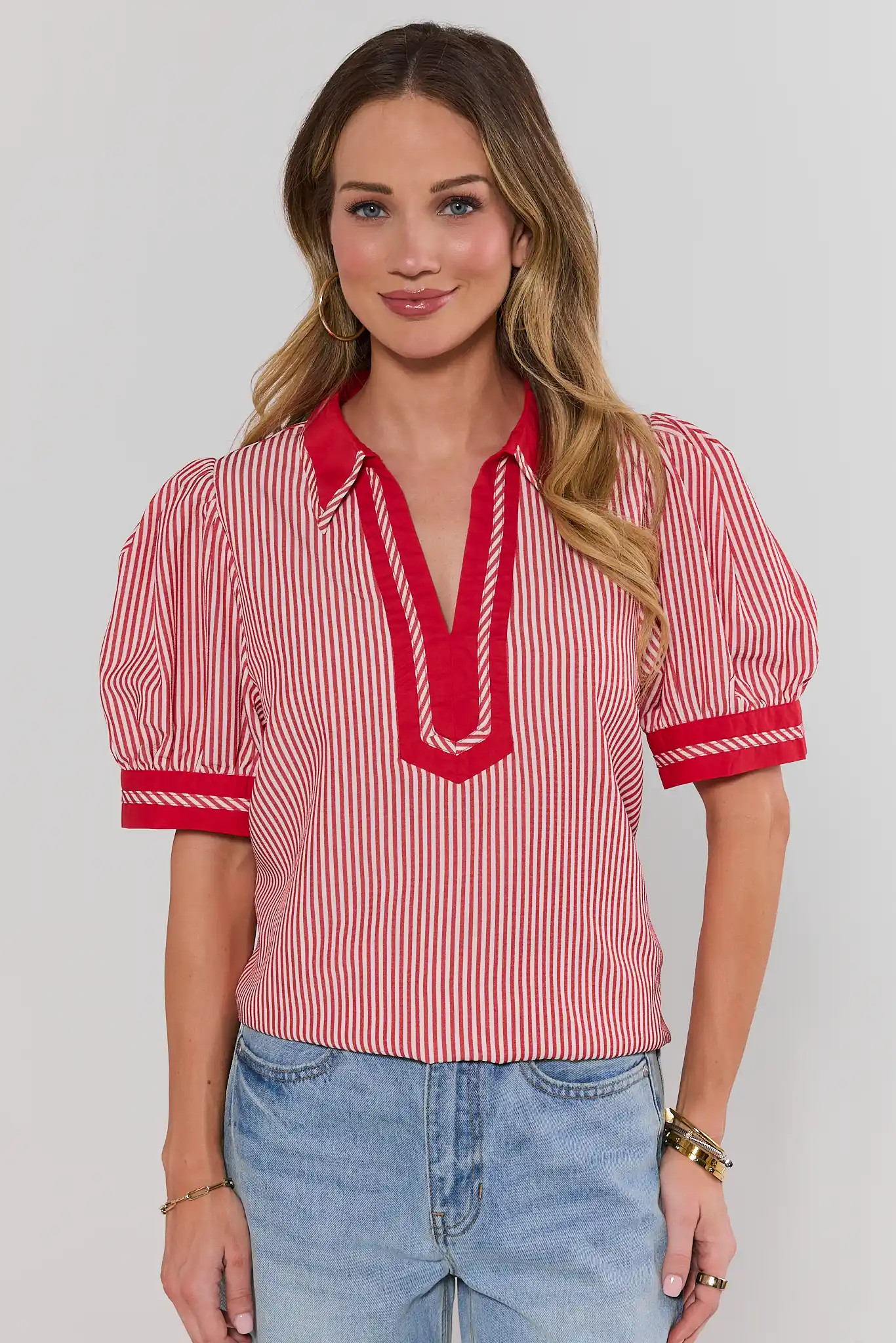 Red Stripe Collared Top | Avara