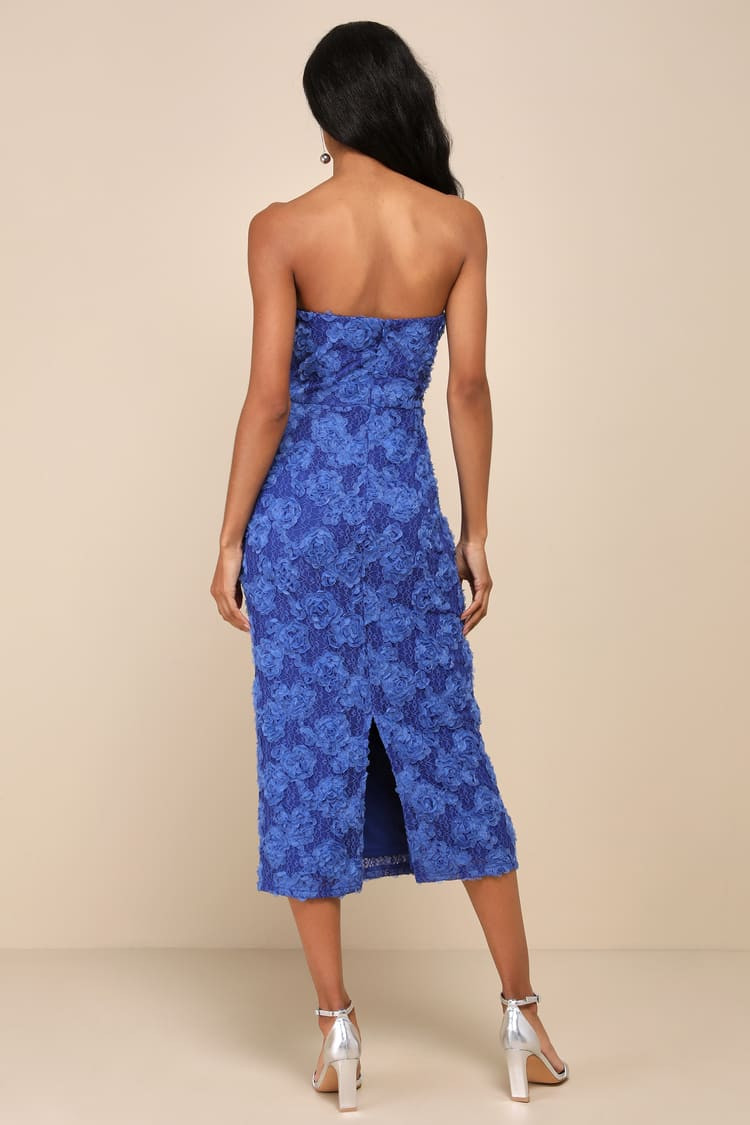 Flawless Perfection Blue Floral Applique Strapless Midi Dress | Lulus