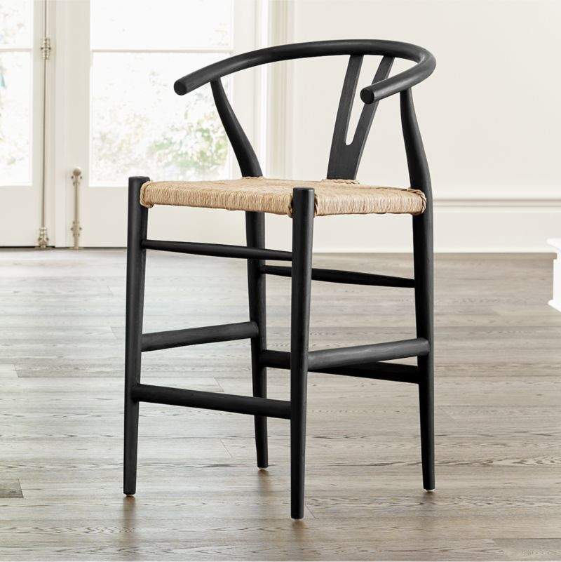 Crescent Black Wood Wishbone Counter Stool + Reviews | Crate & Barrel | Crate & Barrel