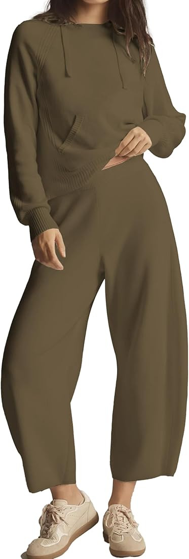 Women's Knit Sweater Sweatshirts Set Casual Joggers Set Fall Loose Long Sleeve Workout Sets | Amazon (US)