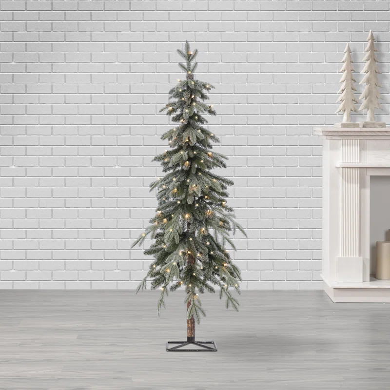 Pre Lit Natural Cut Flocked Alpine Tree | Wayfair North America