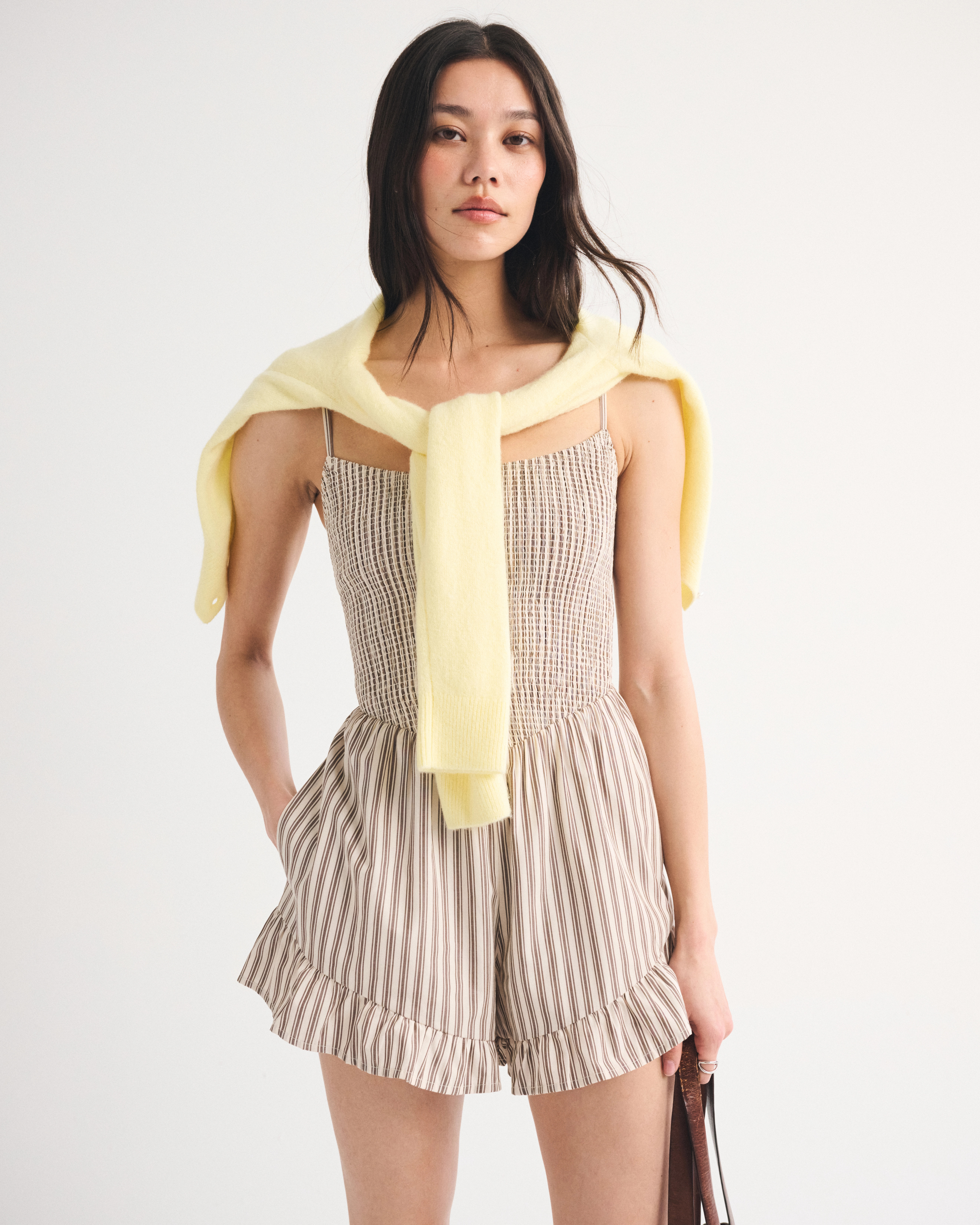 A&F Sydney Smocked Dipped-Waist Romper | Abercrombie & Fitch (US)