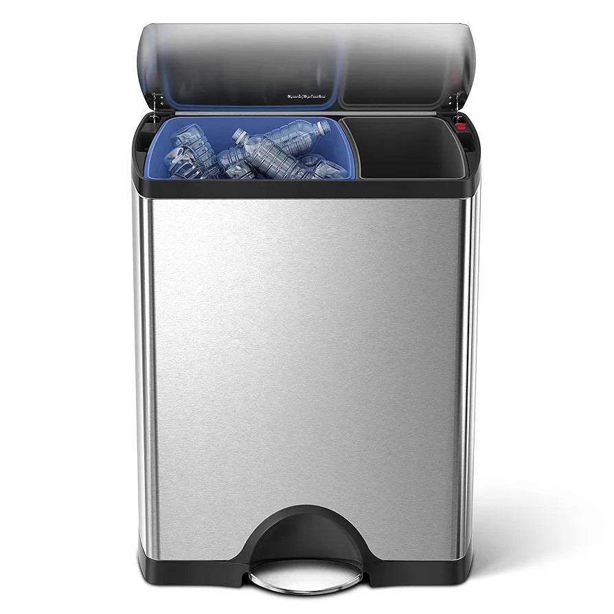 simplehuman Rectangular Dual Compartment Recycling Kitchen Step Trash Can, 46 Liter, Brushed Stai... | Amazon (US)
