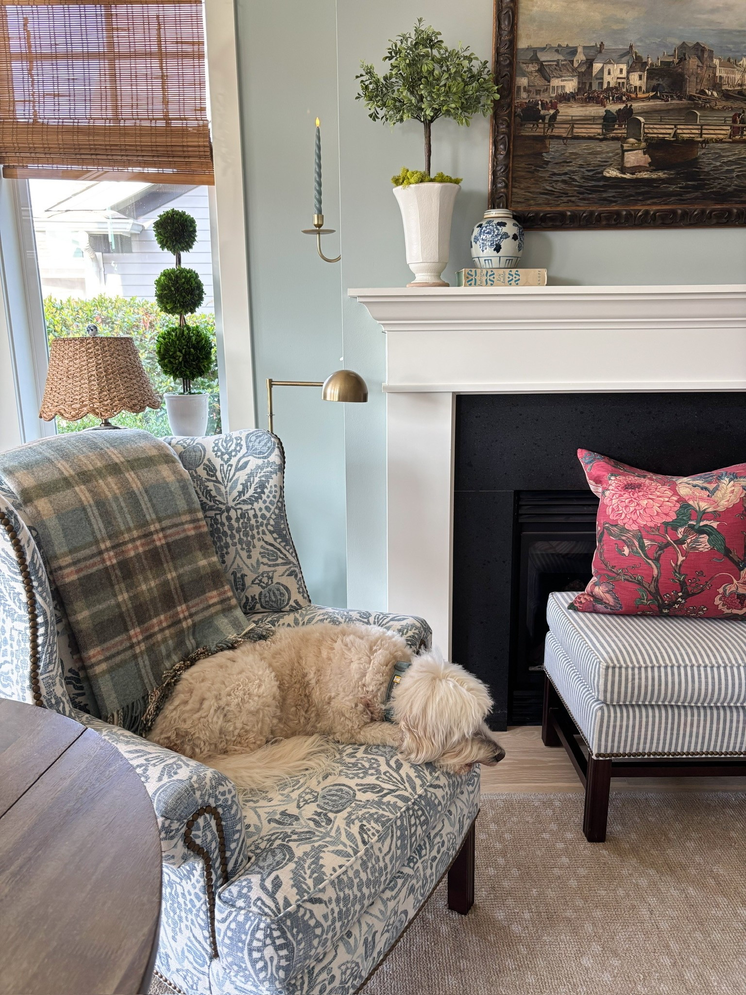 Blue plaid wool blanket, gradually transitioning our coastal cottage to fall 🍂 bamboo shades, scalloped woven lampshade, wingback chair (fabric options), ottoman, rug in mocha color, floor lamp and more

#LTKSaleAlert #LTKHome #LTKSeasonal
