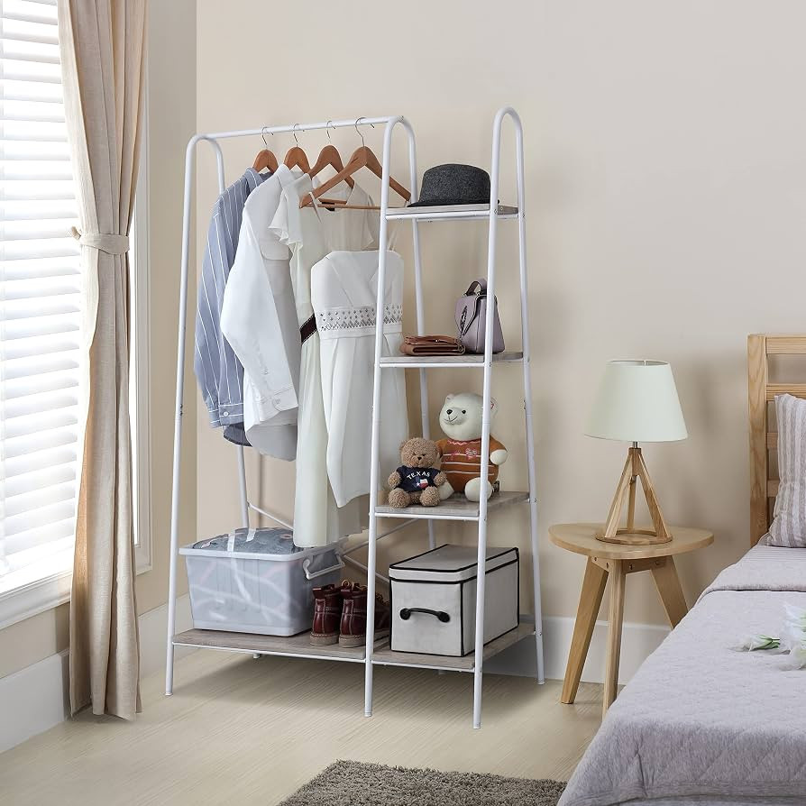 Finnhomy Metal Clothes Closet Rack, Clothing Rack for Hanging Clothes White Heavy Duty Garment Ra... | Amazon (US)