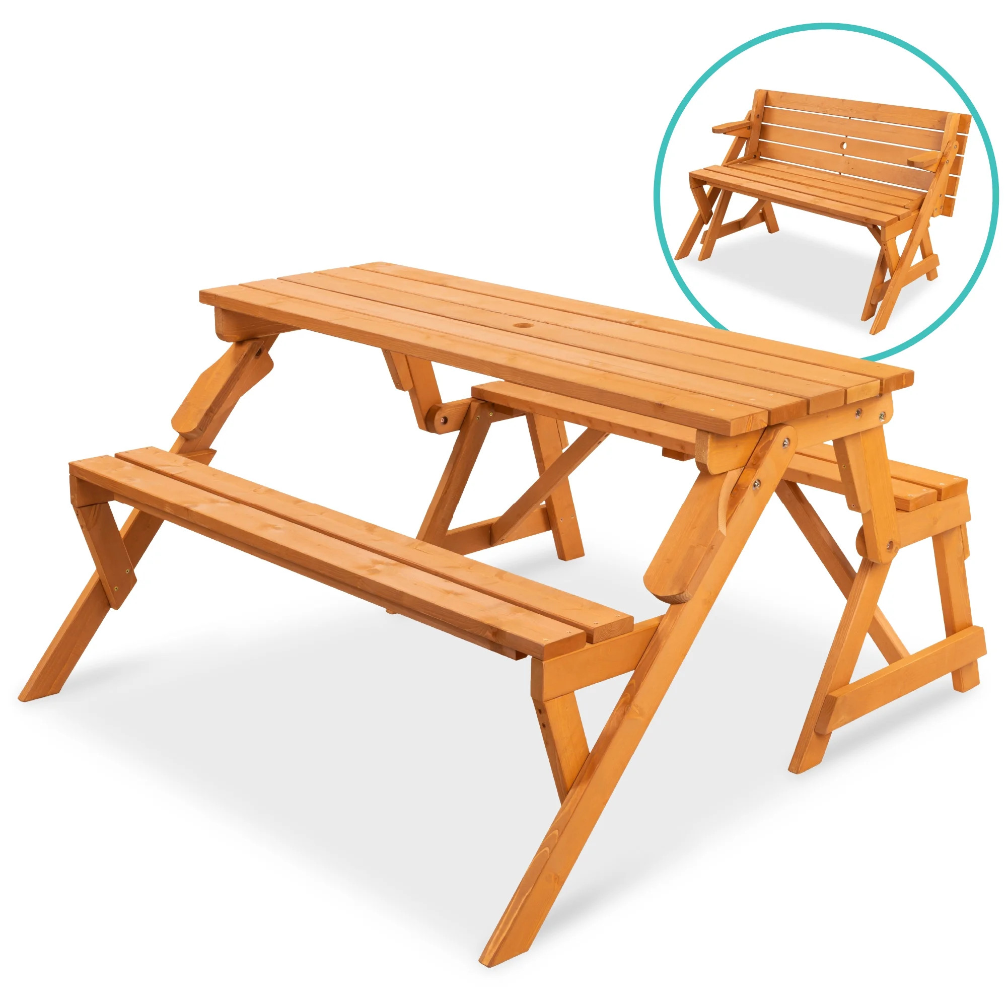 Best Choice Products 2-in-1 Outdoor Interchangeable Wooden Picnic Table/Garden Bench for w/ Umbre... | Walmart (US)