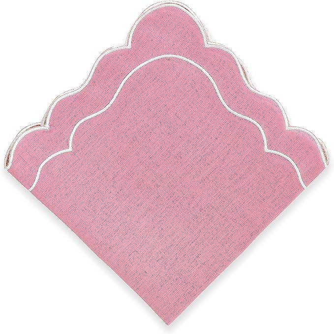 Linen Napkins with scalloped edge - set of 4 - 100% Linen luscious pink napkins - Luxury design w... | Amazon (UK)