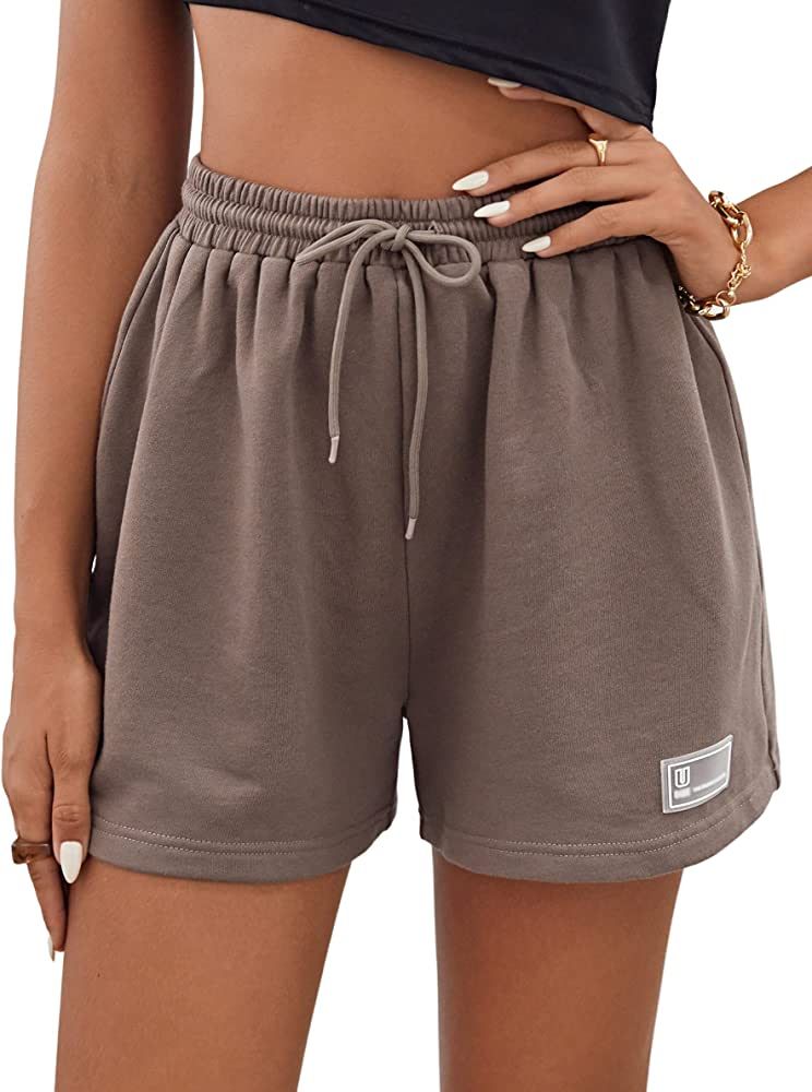 MakeMeChic Women's Casual Drawstring Waist Sweat Shorts Running Track Shorts | Amazon (US)