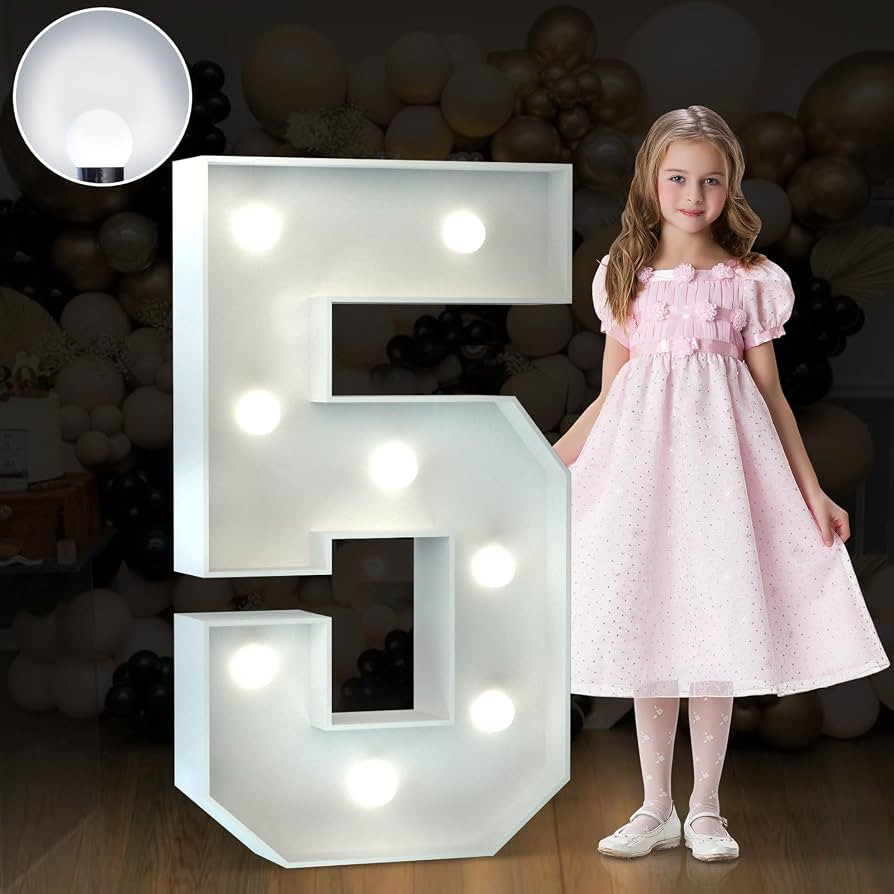 imprsv 3FT Marquee Light Up Numbers, Marquee Numbers 5, Cool White Light Up Numbers for Party, Bi... | Amazon (US)