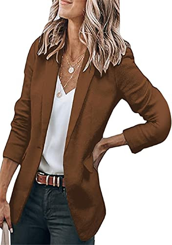 GORIFE Women's Long Sleeve Lapel Button Office Blazer Open Front Loose Pocket Oversized Blazer Brown 2XL | Amazon (US)