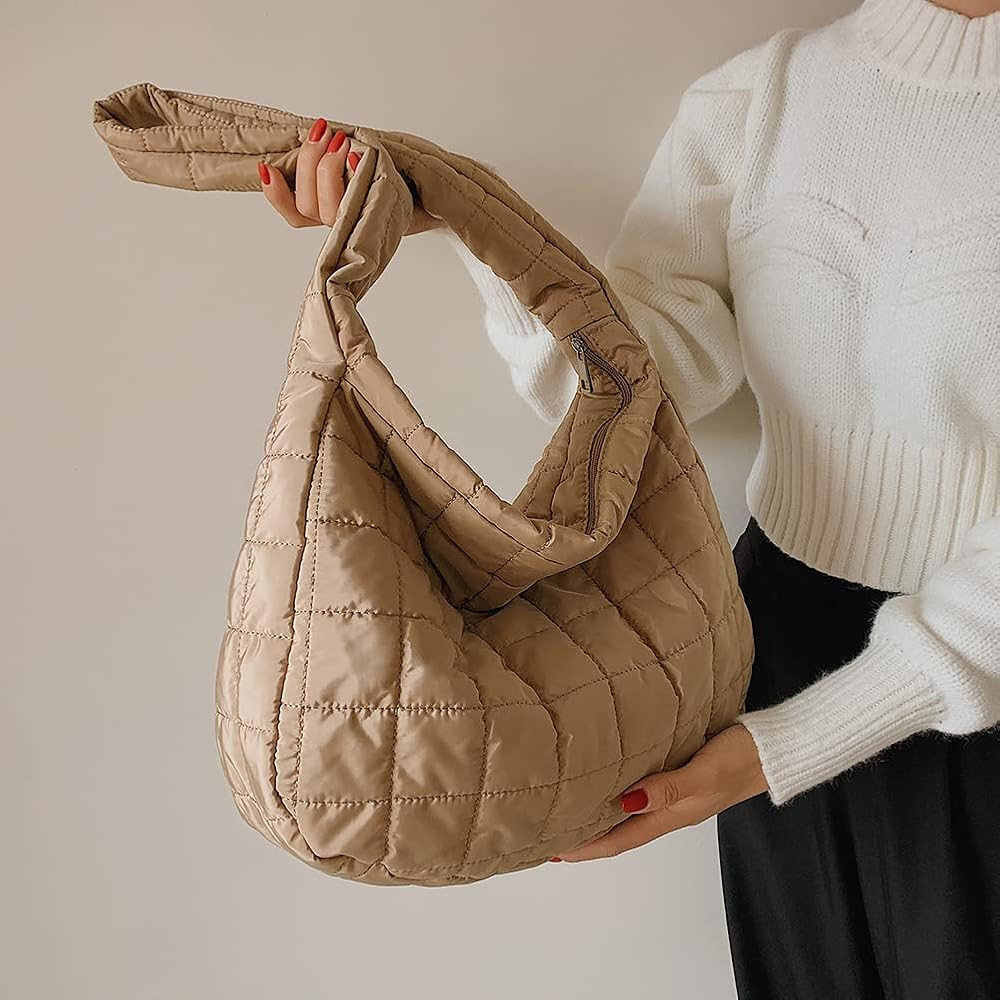 Quilted Tote Bags for Women Lightweight Quilted Padding Shoulder Bag Down Cotton Padded Large Tot... | Amazon (US)