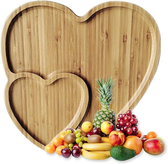 Wooden Cheese Board Platter, Double Heart Shaped Salad Plate Dinner Plate Cake Plate Decorative S... | Amazon (US)