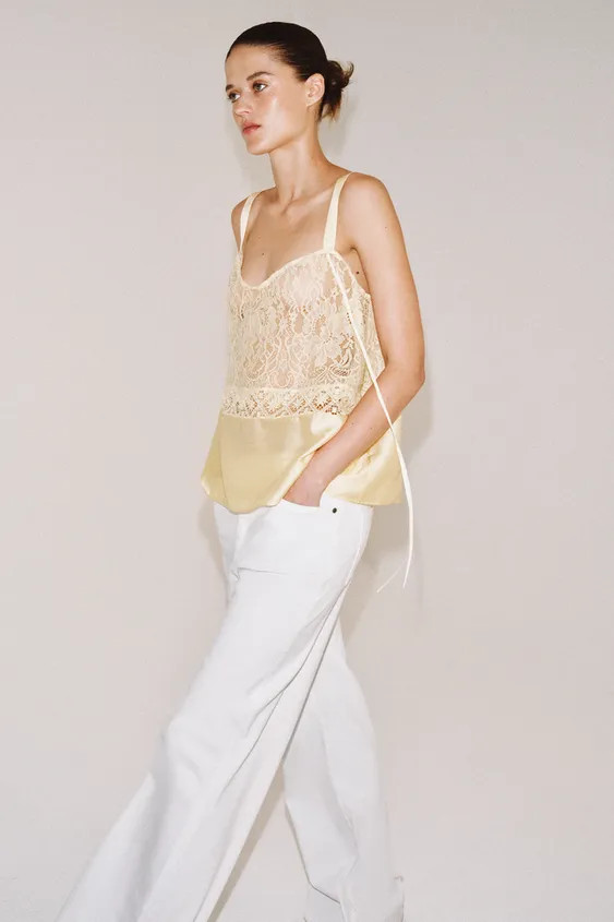 ZW COLLECTION SATIN EFFECT LACE TOP | Zara US