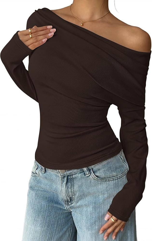ZESICA Women's Off Shoulder Fall Long Sleeve Y2k Cute Going Out Tops | Amazon (US)