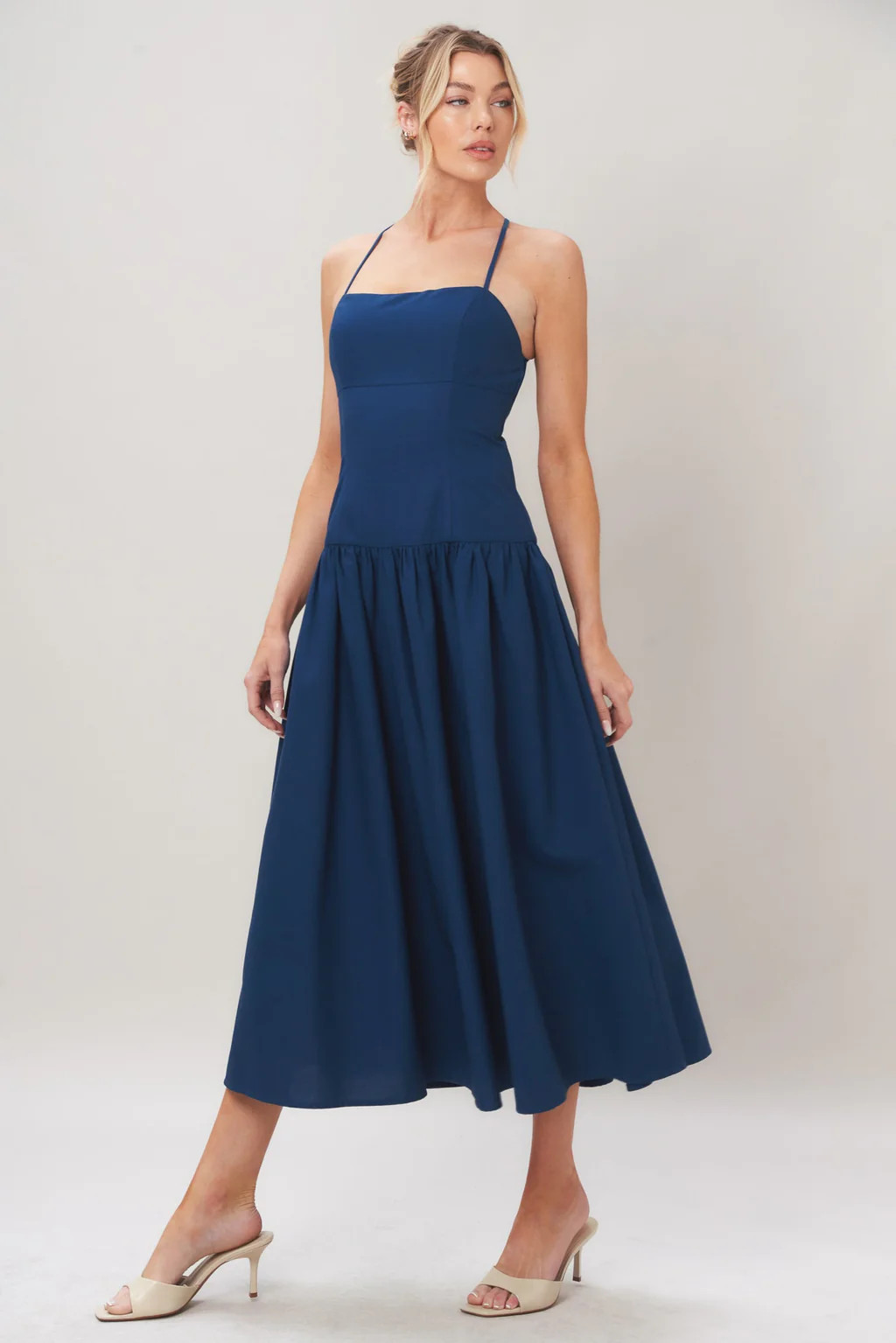 REFINED FLOW NAVY MIDI DRESS | Lady Black Tie
