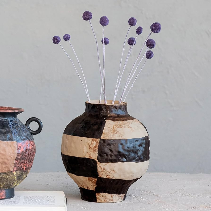 Creative Co-Op Hand-Painted Stoneware Vase with Reactive Glaze, Black and Cream | Amazon (US)