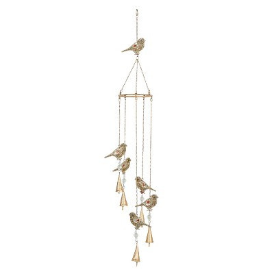 39" Iron Eclectic Birds Windchime Gold - Olivia & May: Soothing Melodic Decor, Indoor/Outdoor Use | Target