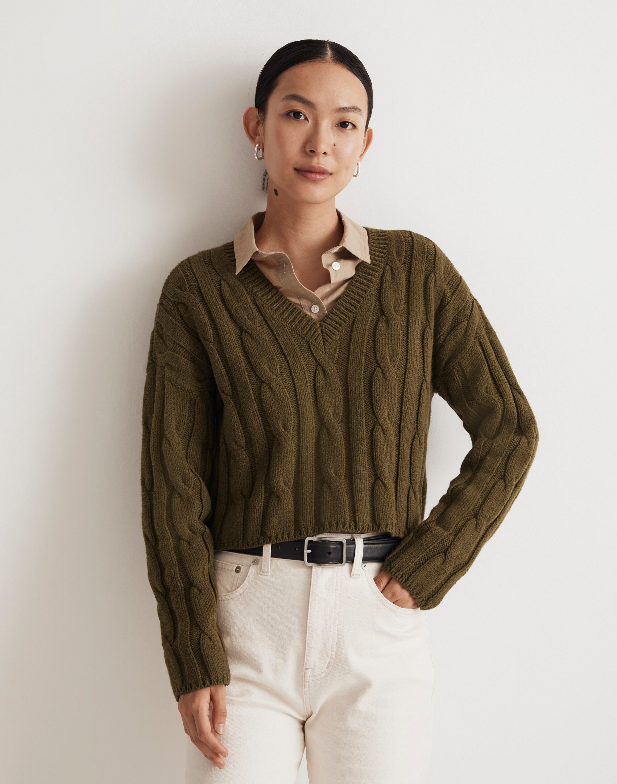 Cable-Knit V-Neck Crop Sweater | Madewell