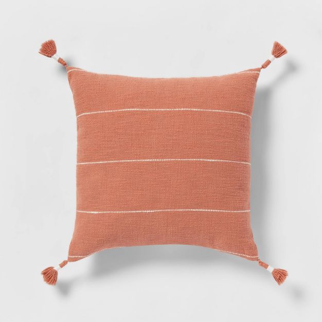 Square Textured Stripe Tassel Decorative Throw Pillow Terracotta - Threshold™ | Target