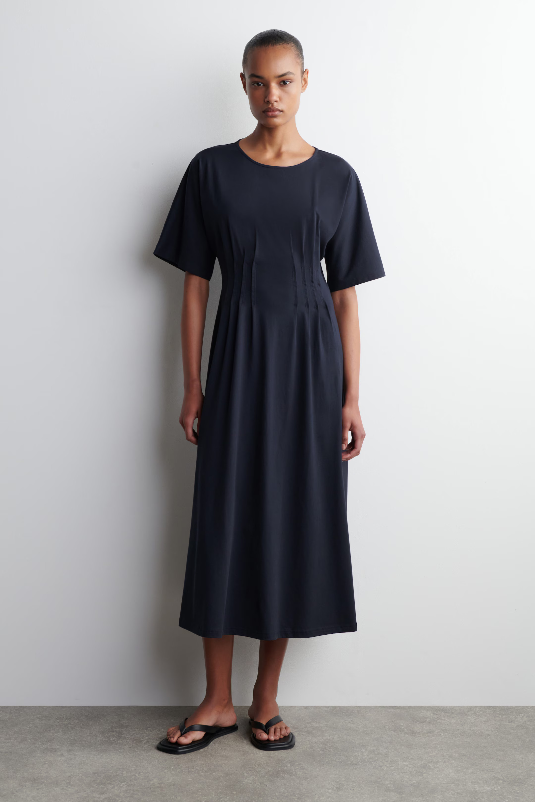 PINTUCKED COTTON MINI DRESS - NAVY | COS | COS (EU)