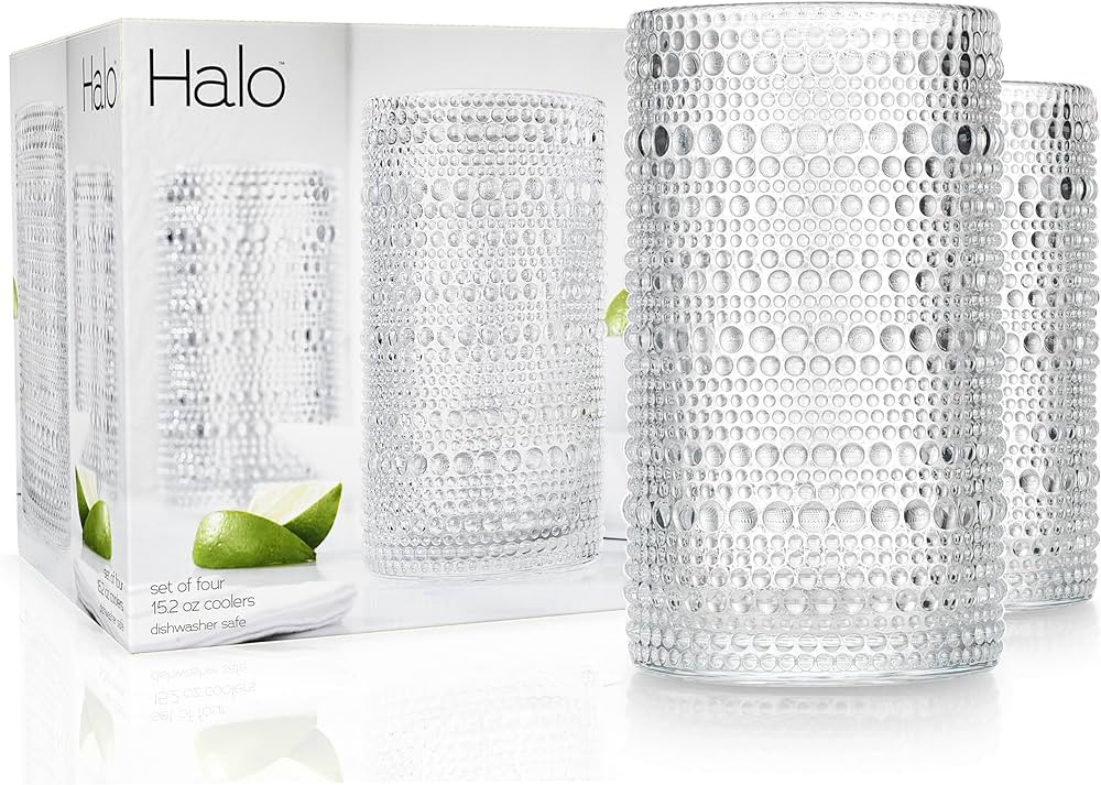 Glaver's Hobnail Drinking Glasses, Set of 4 Clear Vintage Beaded Glass Cups, 15 Oz. Cocktail Drin... | Amazon (US)
