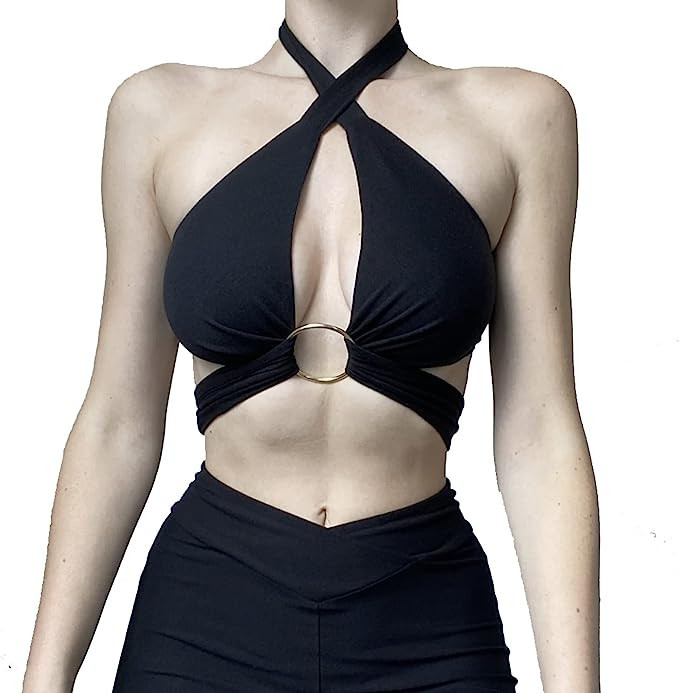 HTTOAR Frauen Sexy Neckholder Criss Cross Wrap Weste Cut Out Ärmellos Einfarbig Crop Tops Tank T... | Amazon (DE)