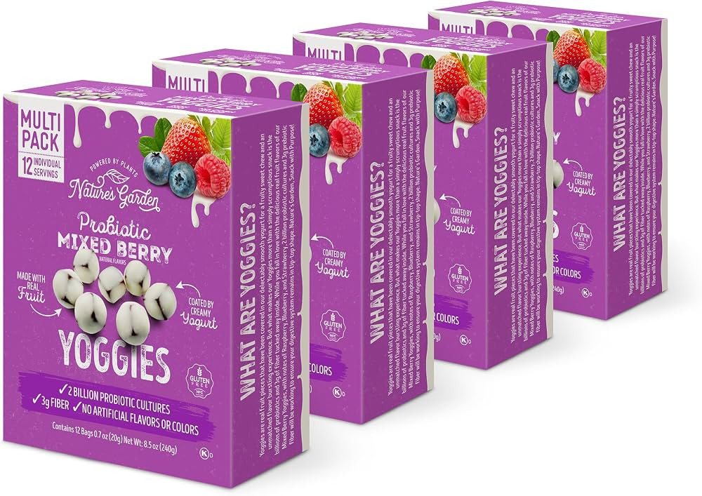 Nature's Garden Probiotic Mixed Berry Yoggies 12 x 0.7oz (Pack of 4) Yogurt Covered Fruit Snacks,... | Amazon (US)