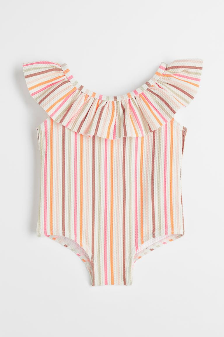 Patterned swimsuit with a textured finish. Flounce at neckline and along shoulder straps. Lined g... | H&M (US + CA)