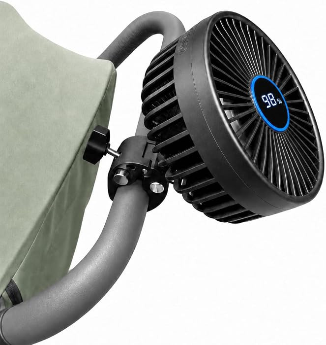 Stroller Fan for Parents with Locking Handlebar Clamp and Battery % Display | Amazon (US)